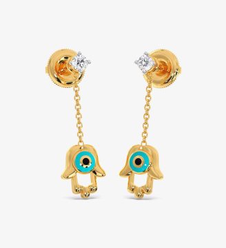 Hamsa Evil Diamond Dangling Eye Earrings